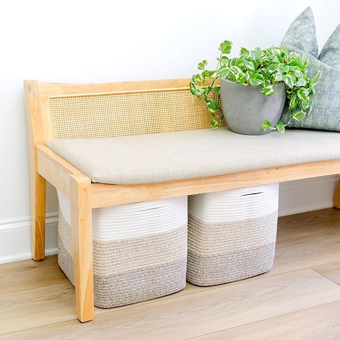 NaturalCozy 13 Inch Cube Storage Bins Cotton Rope Woven Baskets for Organizing 3-Pack | 13 x 13 Storage Cubes | Fabric Square Storage Baskets for Shelves Organizer, Kids Toy Bins, Closet Baby Nursery