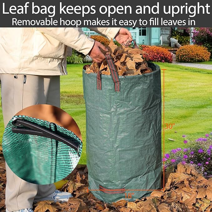 Leaf Rake, 11 Tines 9" Wide Metal Garden Rake for Leaves with 32 Gallon Leaf Bags and Scoops, Small Lawn Collapsible Yard Rakes for Camping Mulch Shrub Long Handle 30-70