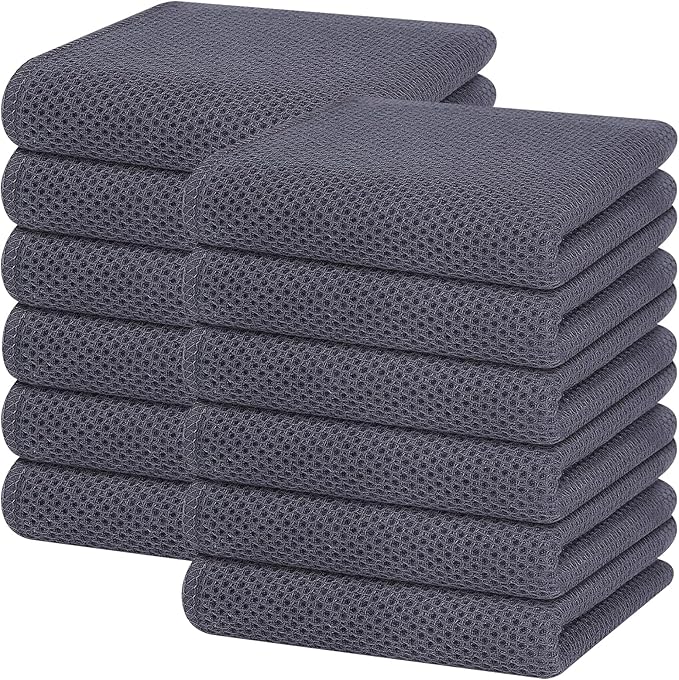 Homaxy 100% Cotton Waffle Weave Kitchen Dish Towels, Ultra Soft Absorbent Quick Drying Cleaning Towel, 13 x 28 Inches, 12-Pack, Dark Grey