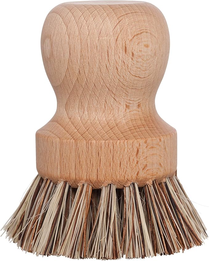 REDECKER Natural Fiber Bristle Pot Brush - Untreated Beechwood Handle - Heat-Resistant Union Fiber Head for Cleaning Pots, Pans and More - 2-1/2 inch Diameter - Set of 2 - Boar Bristle Dish Brush