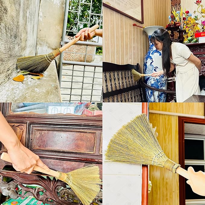 Set of 2 Brooms for Kid 12.6 inch & 16.54 inch - Vietnamese Natural Straw Soft Broom -Soft Bristle Brooms, Decorative Broom