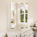 TETOTE 20 x 26 Bathroom Mirror with Storage with Tempered Beveled Mirror White Medicine Cabinet Aluminum Cabinet DTC Hinges, Stepless Adjustable Shelves, Recessed/Surface-Mounted