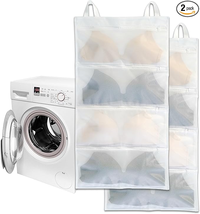 Bra laundry bags for washing machine, 2pc, Holds 8 D-F cups sizes, Cleans, Drys, Storage and Dust-proof 4-in-1, Cleans Better Than a Single Laundry Bag