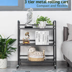 HDANI 3 Tier Metal Rolling Heavy Cart Supports 40 Lbs Per Tier,Rolling Cart with 2 Lockable Wheels for Office,Home,Bedroom,Kitchen,Bathroom(Black)…