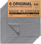 SUPERSCANDI 6 Pack Swedish Dishcloths for Kitchen - 100% Biodegradable & Compostable Reusable Paper Towels Washable, Food-Safe & Without Plastic - Dish Rags Suitable for Any Surface, Grey