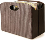 BLU MONACO | Brown Woven Leather Magazine Holder | Storage Basket with Handles for Office Living Room or Bathroom | Vertical Magazine File Organizer