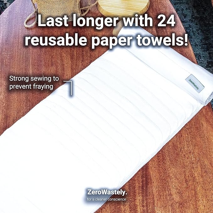 Reusable Paper Towels - Value Pack of 24 Paperless Paper Towels! - 100% Cotton, Super Soft, Absorbent, Washable and Made To Last