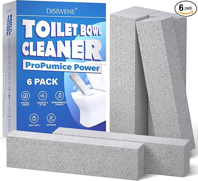 DISIWENE Pumice Cleaning Stone with Handle Toilet Bowl Cleaner Hard Water Ring Remover for Bath/Pool/Kitchen/Household Cleaning (6, 6 Pack (No Handle))