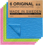 SUPERSCANDI 6 Pack Swedish Dishcloths for Kitchen - 100% Biodegradable & Compostable Reusable Paper Towels Washable, Food-Safe & Without Plastic - Dish Rags for Any Surface, Pink, Green, Blue