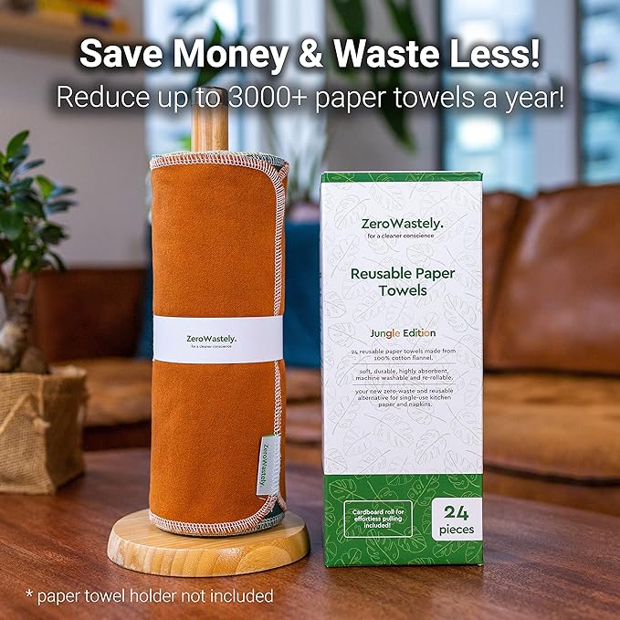 Reusable Paper Towels - Value Pack of 24 Paperless Paper Towels! - 100% Cotton, Super Soft, Absorbent, Washable and Made To Last