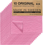 SUPERSCANDI 10 Pack Swedish Dishcloths for Kitchen - 100% Biodegradable & Compostable Reusable Paper Towels Washable, Food-Safe & Without Plastic - Dish Rags Suitable for Any Surface, Pink