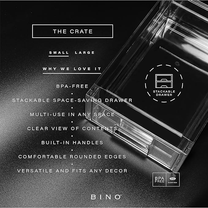 BINO | Stackable Storage Drawers, Small - Clear | THE CRATE COLLECTION | Storage Bins With Drawers | Bathroom Organizers | Under Sink Organizer | Vanity Cabinet Home Organization