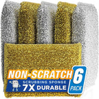 SPONGENATOR Kitchen Scrubbing Sponges - Heavy Duty Non-Scratch Scrubbing Cleaner Sponges in 2 Colors - Multi-Surface Non-Metal Dish Scouring Scrubbers for Fast Cleaning (Gold & Silver, 6)