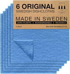 SUPERSCANDI 6 Pack Swedish Dishcloths for Kitchen - 100% Biodegradable & Compostable Reusable Paper Towels Washable, Food-Safe & Without Plastic - Dish Rags Suitable for Any Surface, Blue