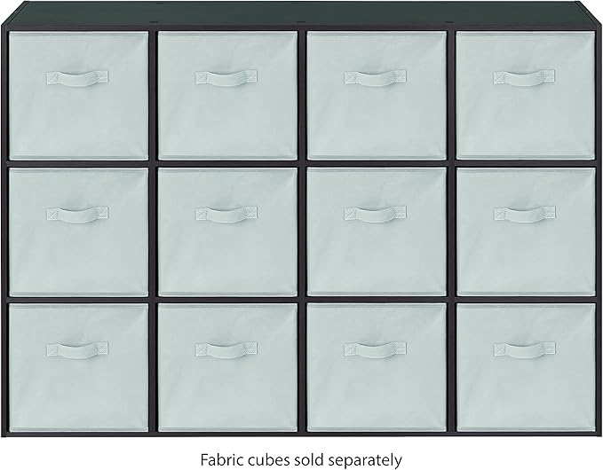 Whitmor 12 Cube Storage Organizer, 4 Tier Stackable Mdf Wood Bookcase, Open Storage Display Bookshelf, Storage Cabinet for Living Room, Bedroom, Home, Office, 35.1"L x 11.7"W x 47.5"H, Black