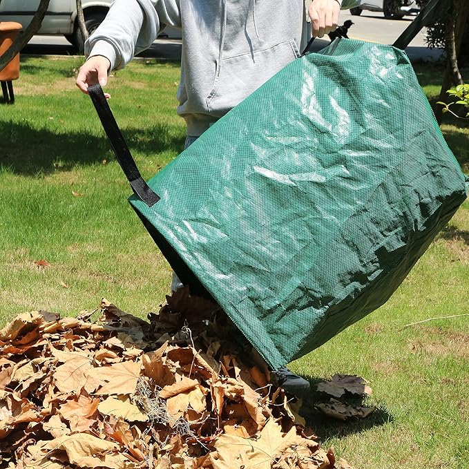 Gardzen 12 Tines Gardening Leaf Rake, Lightweight Steel Handle, Detachable, Ideal Camp Rake, Comes with Dustpan-Type Garden Bag