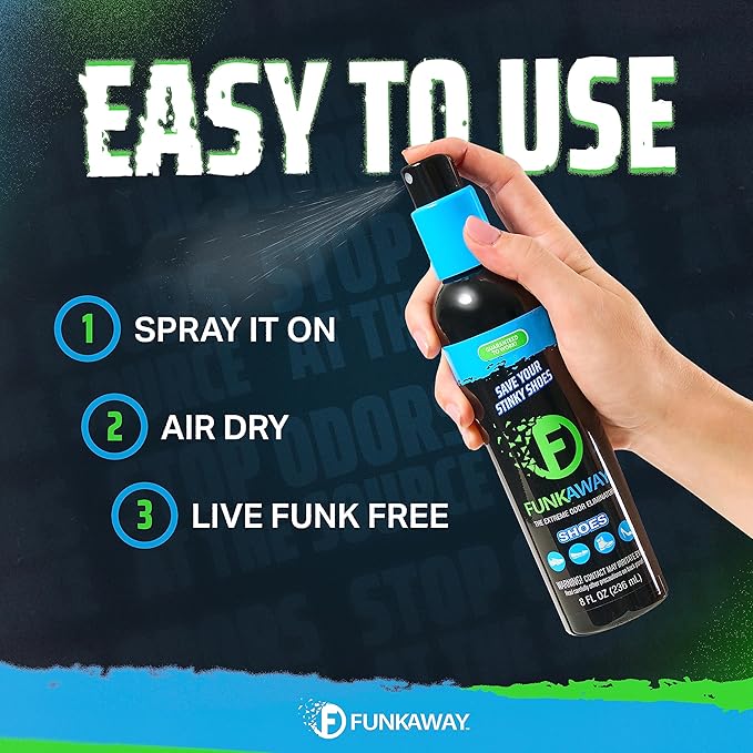 FunkAway Odor Eliminating Spray for Shoes, Skates, Work Boots & More, 8 oz., 4 Pack, Extreme Odor Eliminator, Perfect for Stinky Stuff You Can't Put in the Wash