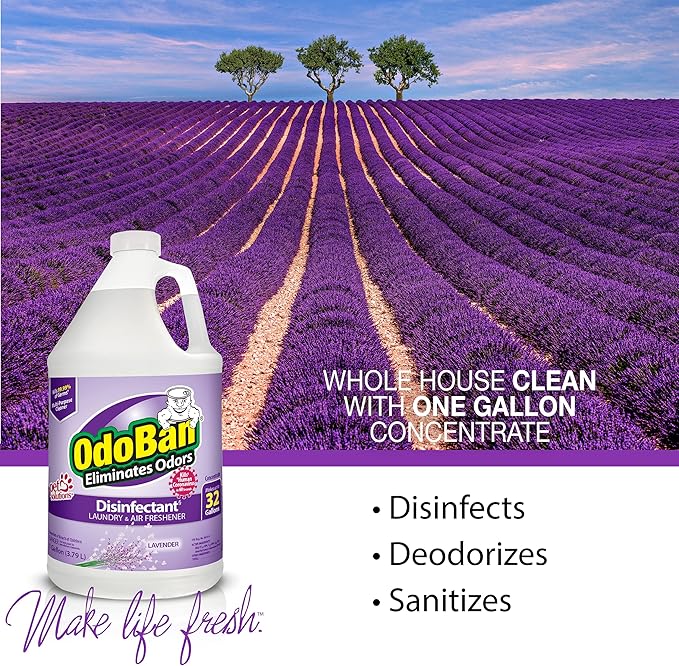 OdoBan Disinfectant Concentrate and Odor Eliminator, Made in the USA, Lavender Scent, 4 Gallons
