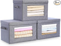 Citylife 3-Pack Collapsible Storage Bins with Lids, Linen Fabric Foldable Storage Boxes, Cube Closet Organization for Clothes, Blankets and Books, Gray