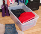 IRIS USA 68 Qt Stackable Plastic Storage Bins with Lids, 5 Pack - BPA-Free, See-Through Organizing Solution, Latches, Durable Nestable Containers, Secure Pull Handle, Made in USA - Clear