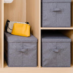 Citylife 3-Pack Collapsible Storage Bins with Lids, Linen Fabric Foldable Storage Boxes, Cube Closet Organization for Clothes, Blankets and Books, Gray