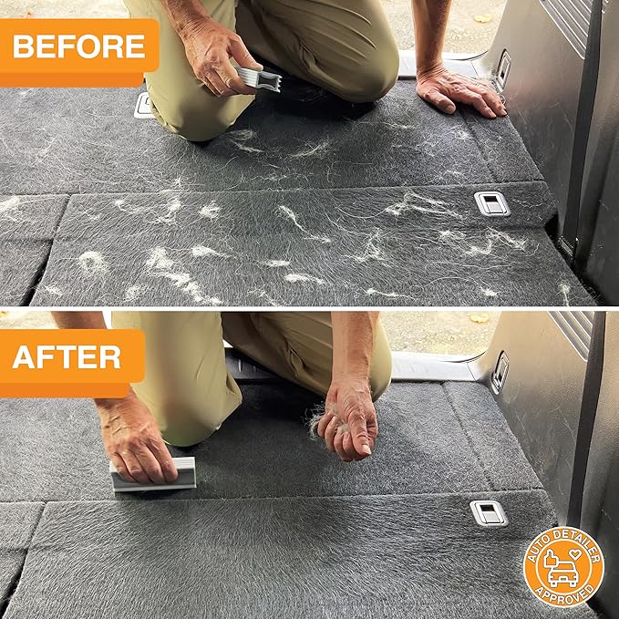 FurDozer Pet Hair Remover & Auto Detailing Tools - Cat & Dog Hair Remover for Carpets, Car Interiors, Couches, Bedding, & Pet Furniture (Gray, (2 Pack) - X3 PRO)