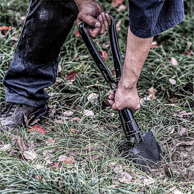 22.8'' Military Folding Camping Shovel, Offroad Survival High Carbon Steel Shovel (Black) AugTouf by toolant