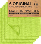 SUPERSCANDI 6 Pack Swedish Dishcloths for Kitchen - 100% Biodegradable & Compostable Reusable Paper Towels Washable, Food-Safe & Without Plastic - Dish Rags Suitable for Any Surface, Apple Green