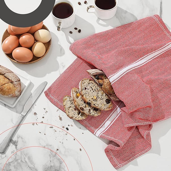 Zeppoli Classic 15 Pack 100% Natural Cotton Kitchen Towel Set, Reusable Wash Cloths, Absorbent Dish Towels, Machine Washable Hand Towels, Kitchen Essentials - 14' by 25' - Red Base