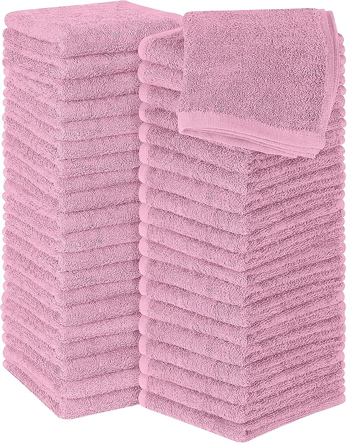 Utopia Towels 60 Pack Cotton Washcloths Set, 100% Ring Spun Cotton, Premium Flannel Face Cloths, Highly Absorbent and Soft Feel Fingertip Towels, Pink