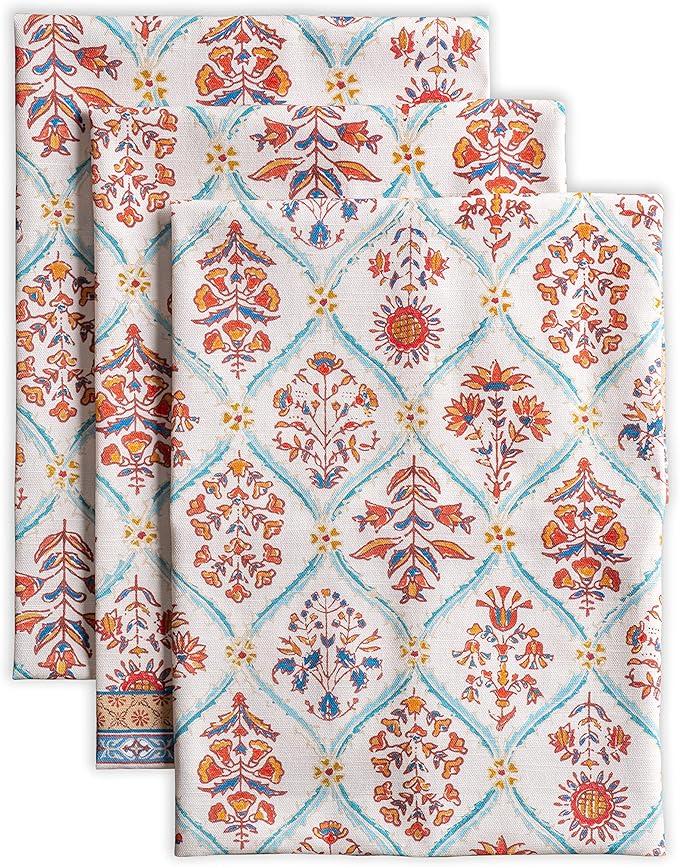 Maison d' Hermine Kitchen Towels Set of 3 100% Cotton 27.50" x 20" Reusable Cloth Tea Dish Towels Absorbent with Hanging Loop for Kitchen, Home, Dining, Cocktail Parties (Romane)