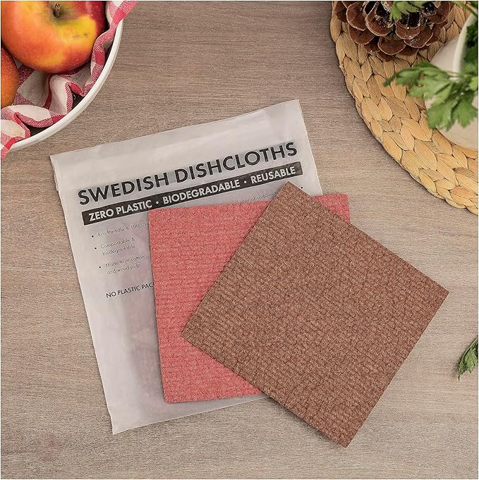 SUPERSCANDI 6 Pack Swedish Dishcloths for Kitchen - 100% Biodegradable & Compostable Reusable Paper Towels Washable, Food-Safe & Without Plastic - Dish Rags Suitable for Any Surface, Red